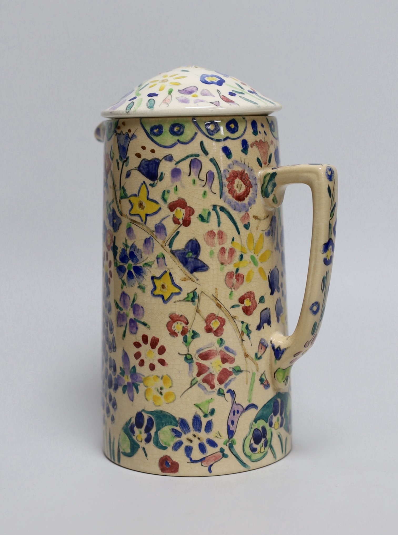Jessie Marion King (1875-1949), a covered floral jug, 18.5cm